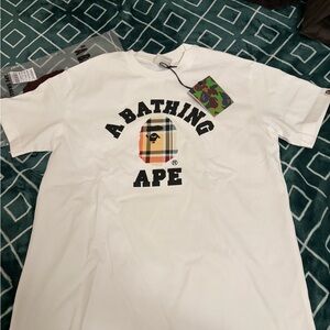 Bape White T-Shirt with Plaid Logo